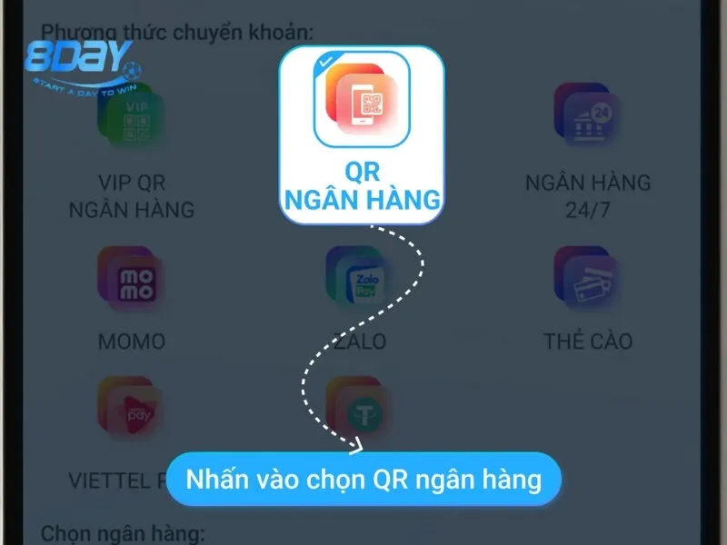 Nạp tiền 8day bằng ngân hàng điện tử