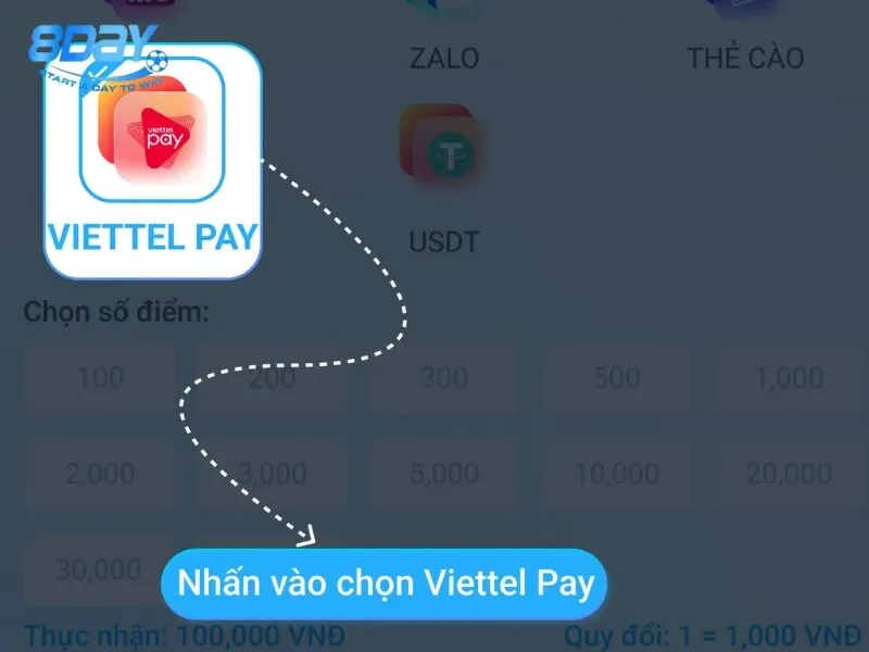 Nạp tiền thông qua ví Viettel Pay