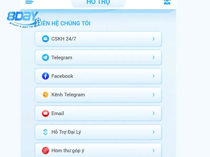 Phương thức liên hệ với nhà cái 8day đơn giản và nhanh chóng nhất