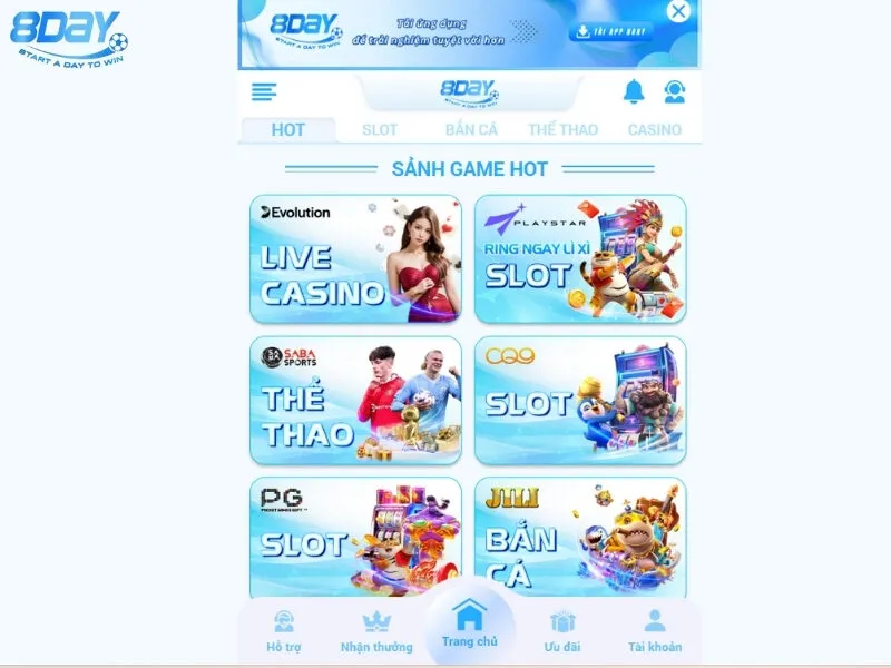 Tổng quan chung về sảnh cá cược game online 8day