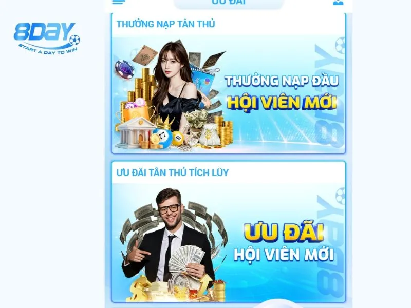 Ưu đãi khi trở thành thành viên của nhà cái 8day