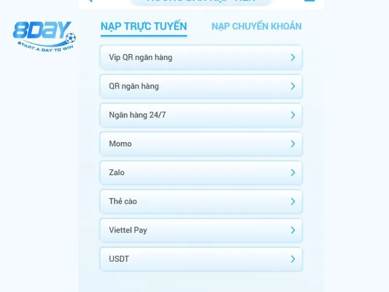Vấn đề nạp rút tiền từ nhà cái 8day